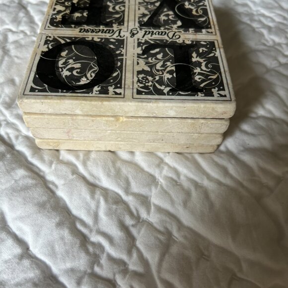 4 Love David & Vanessa Drink Marble Coasters 4" Holder Black White 2lbs 14oz - Picture 6 of 8